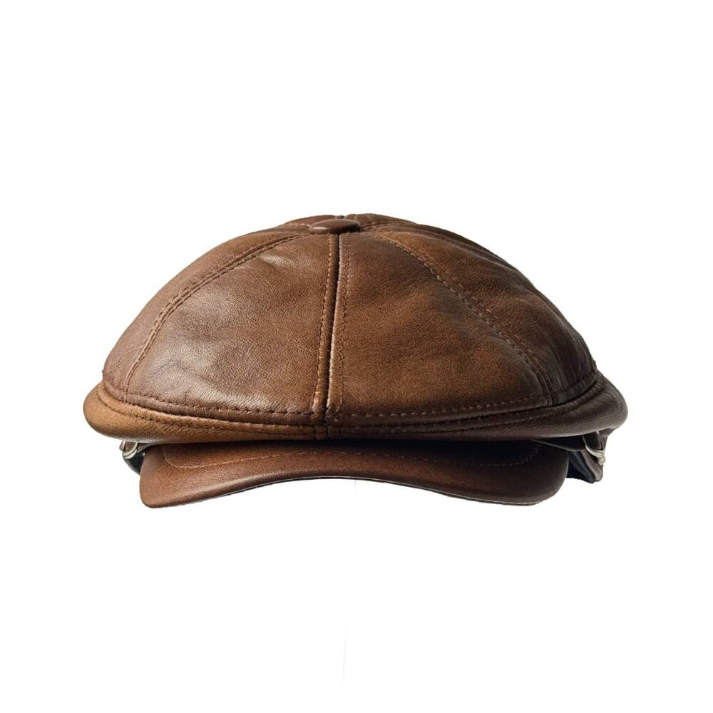 Real Sheepskin Leather Flat Cap Men's Newsboy Hat Cabbie Beret S-XXXL